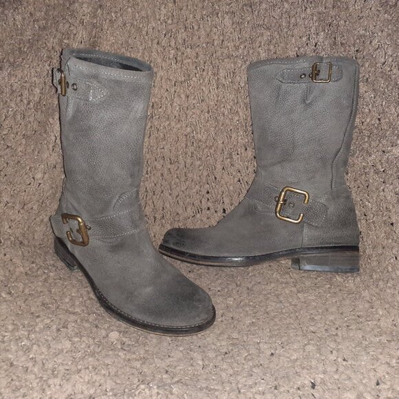 CL FACTORY-Italy-Gray Oiled Leather Engineer Boots-Sz 37-Excellent - Picture 1 of 8